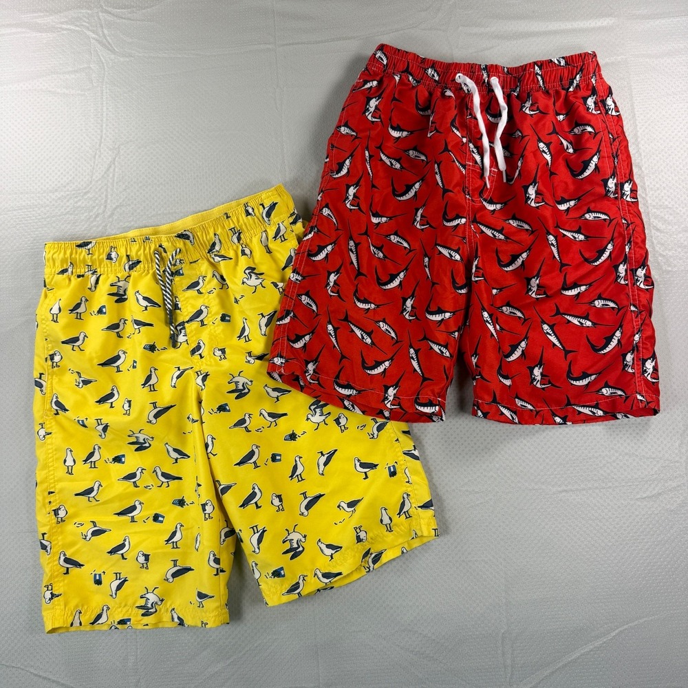 Cat & Jack Boys Size 16 XL Swim Trunks Lot Set Of 2 Yellow Seagull Red Swordfish